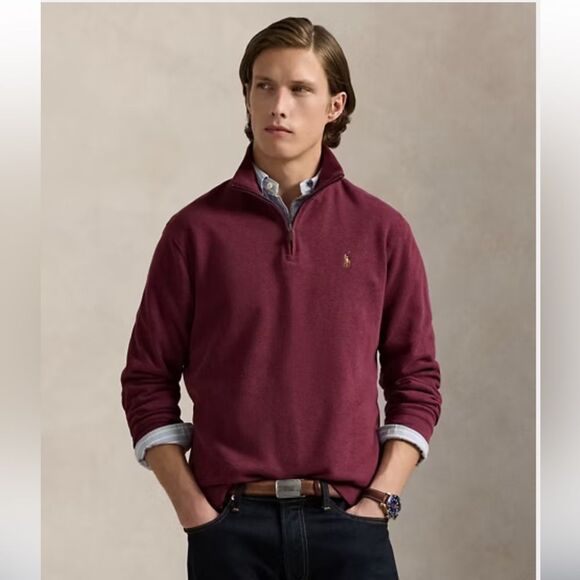 Polo Ralph Lauren Maroon Estate Rib Quarter Zip Pullover Sweater Preppy Size L - Picture 1 of 5